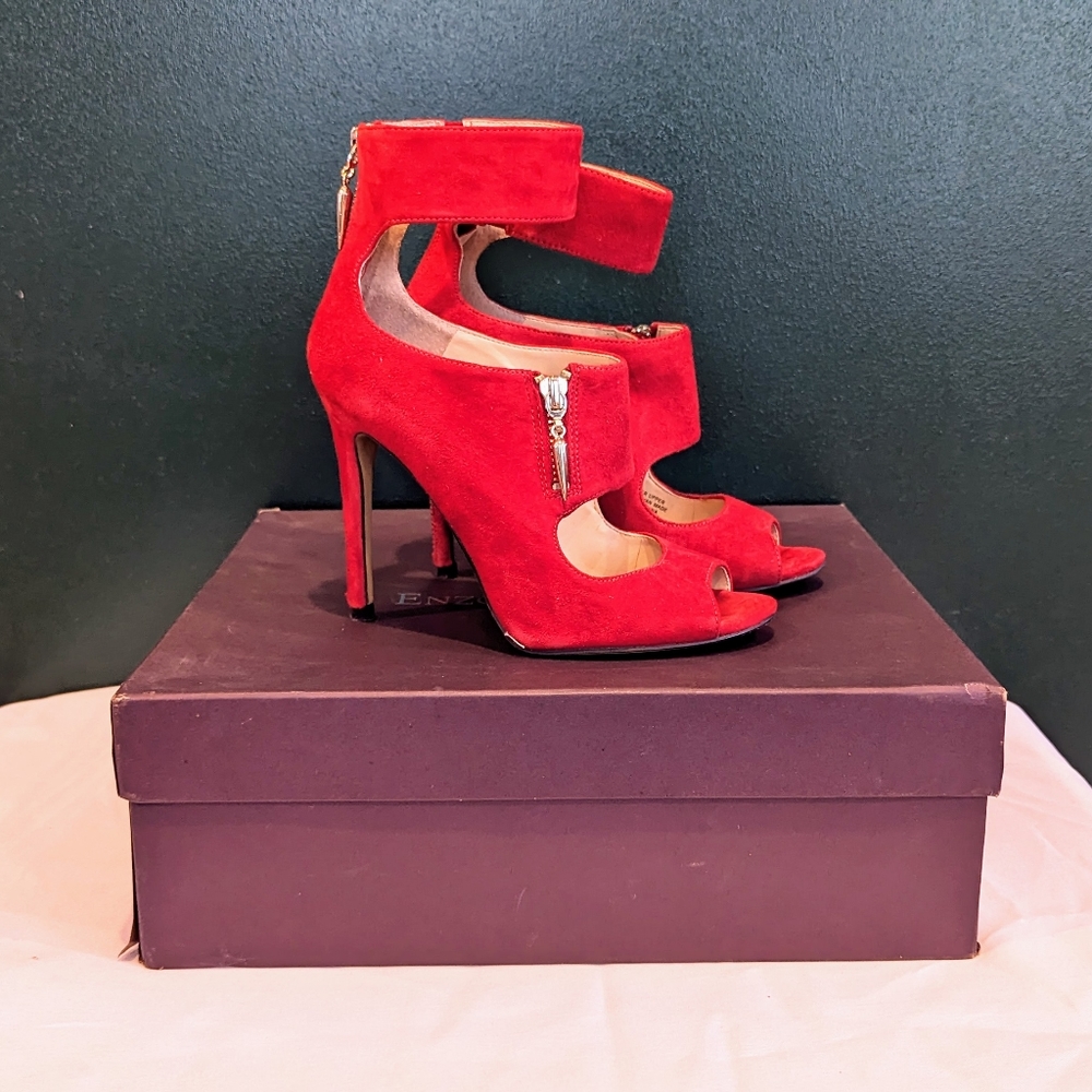 Red Suede Pumps/booties with zipper closures